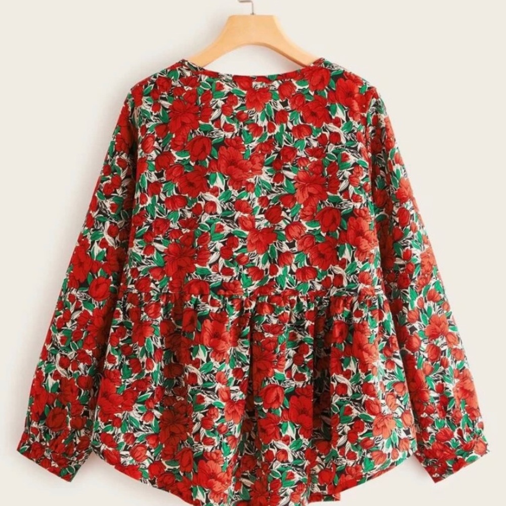Plus size Chiffon Floral High Low Babydoll Blouse